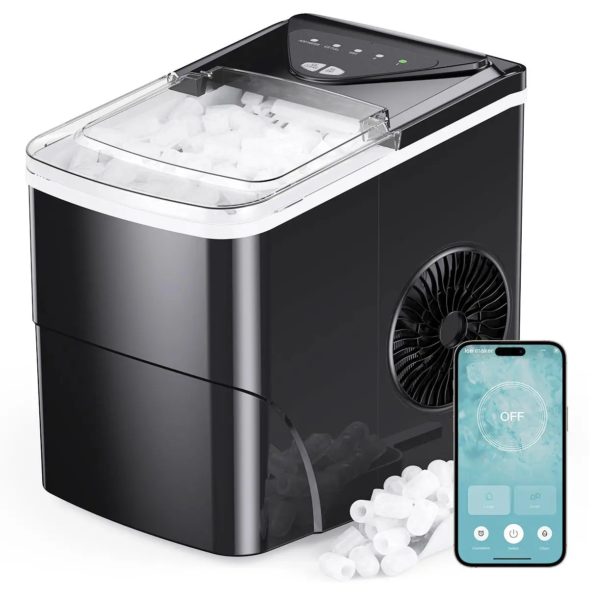 Silonn Countertop Ice Maker, Compact and Portable with Handle, 9 Bullet Ice Cubes in 6 Minutes, Self-Cleaning, Great Kit for Home Use or Outdoor Use l