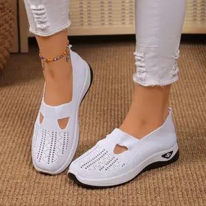 Women's Comfortable Casual Knit Footwear Breathable Soft Sole Slip-On Cloth Shoes for Daily Outings Suitable for All Seasons