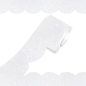 70Ft Shine Scalloped Bulletin Board Border- White Bulletin Board Border, Shiny White Trim Decorative Roll for Classroom, School, Office,
