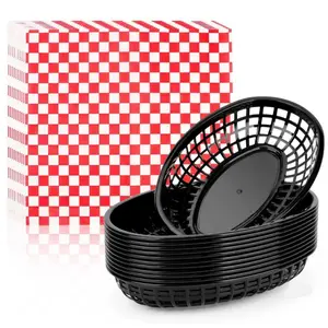 115Pcs Plastic Food Baskets and Red Check Paper Sheets , Premium Food Basket Liners, Grease Resistant Wax Paper Sheets for Food, Classic Checkered Sandwich Wrapping Paper for Party, Festival and Outdoors - Home Improvement.