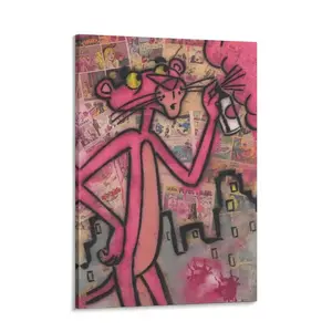 Pink Panther Street Art Graffiti Edition Print Poster, Animals Humor Artwork, Funny Decoration for Home Room Bedroom Office Wall Decoration
