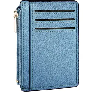 Slim RFID Credit Card Holder for Women – Small Front Pocket Wallet with ID Window, Minimalist Design (Sky Blue)
