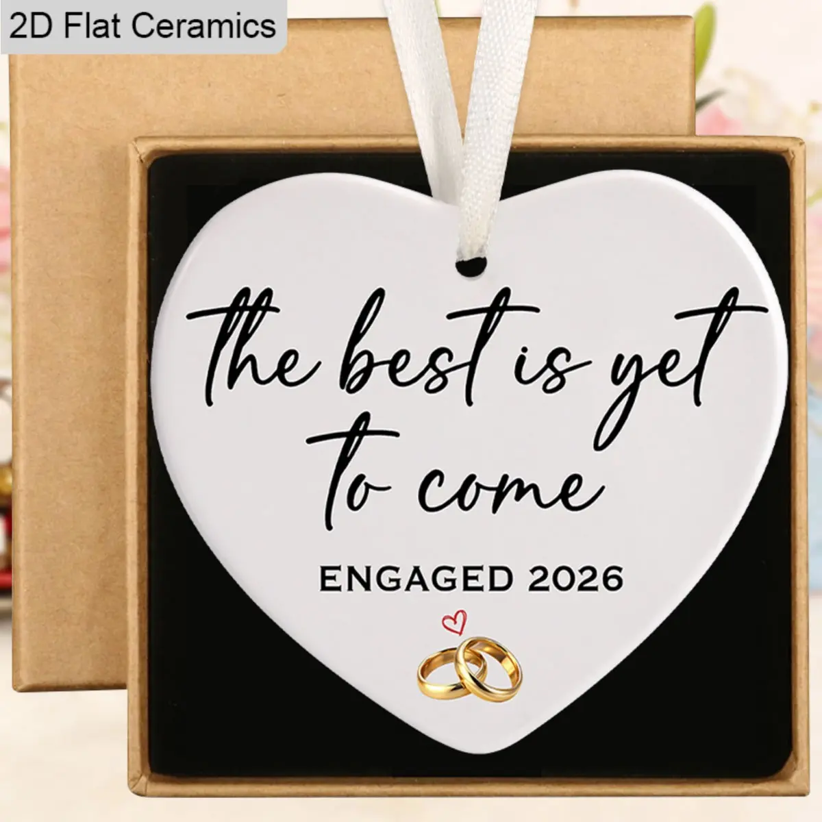 Engagement Gifts for Couples 2026, Ceramic Ornament for Newly Engaged Couples, Fiance, Women, Bridal Shower Festive Decorations
