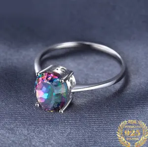 Genuine 925 Sterling Silver Natural Rainbow Fire Mystic Quartz Oval Ring (Size 6-9)
