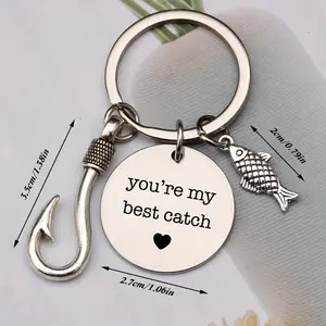 1pc Casual Minimalist "You're My Best Catch" Fish Hook & Fish Pendant Keyring - Stainless Steel Keychain for Men - Perfect Fishing Gift