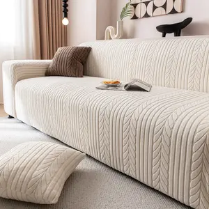 1PC Leaf Pattern Elastic Sofa Cover, Machine Washable, Anti-Slip Living Room Sofa Protector, Fits Single to 5-Seater Couches, White Textured Design, All-Season Use, Sofa Couch Covers