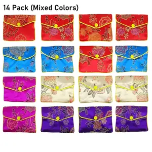Small Silk Pouches with Snap Button - 14-Pack, 4x3.15 in Mixed Colors, Office Gift Wrapping Bags for Mother's Day Jewelry Packaging