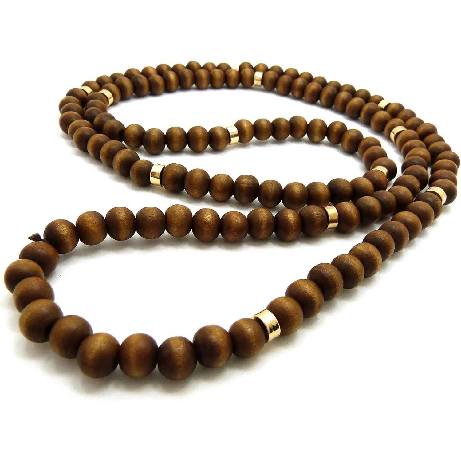 Women's Long Beaded Necklace, 36-Inch Wooden Strand with 8mm Jet Black and Brown Beads, Metal Joints, Beaded Necklaces, Connect