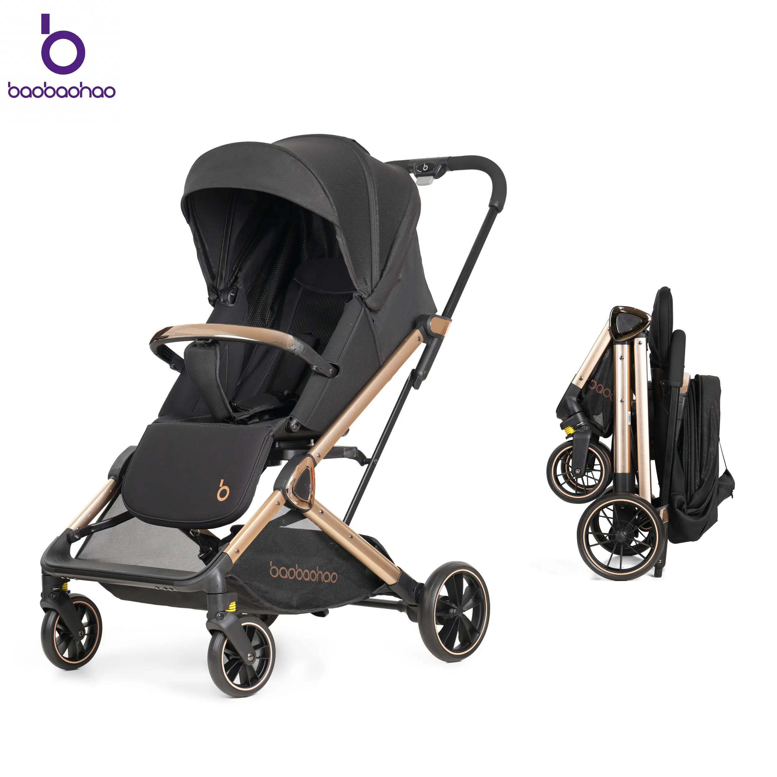 Baobaohao CK2 Baby Toddler Stroller - 360° Rotating Reversible High-View Seat, 1-Hand Compact Fold, Canopy, Storage Basket, Multi-Position Recline, Secure, 1-ft Dual Braking, Stain Resistant, Strollers for Babies, Pu