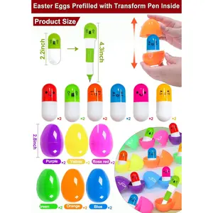 12 pack easter basket stuffers novelty pen transform prefilled easter eggs with toys inside, easter party favor for kids toddlers filled easter gifts 12 eggs 12 pen total 24 pcs classroom keychain toy Plastic Multicolor