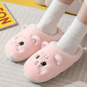 Christmas Warm Cotton Slippers / Valentine's Day Warm Cotton Slippers / Long Pile Cotton Slippers / Autumn and Winter Warm Cotton Slippers Couple Cat Plush Slippers! Pink Cute Design – Soft Fluffy for Home