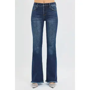 RISEN Full Size Tummy Control Mid Rise Flare Jeans Plus Size Casual Denim