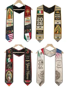 Custom Personalized Class of 2026 Graduation Stole - Mexico & USA Flag Hybrid Sash for International Students Serape Style Class of 2026 Sash | Patriotic Grad Accessory