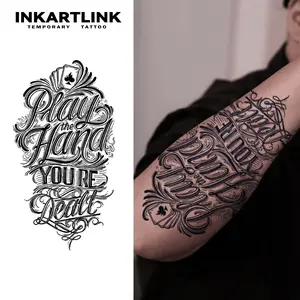 INKARTLINK Tattoo Tech,2 Sheets Extra-Large Semi Permanent Tattoo,Adult Art Design Temporary Tattoos, Lasts 1-2 Weeks, Waterproof, Realistic look, No Adhesive, No reflection (English Cursive Design)
