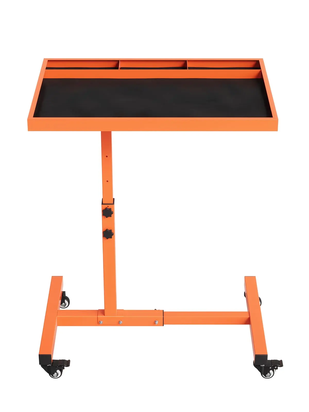 Rolling Tool Tray on Wheels, 220LBS Capacity Steel Mechanics Rolling Work Table, Adjustable Height 38"-45" Mechanic Workbench Table for Garage Bike Work Shop (Orange)