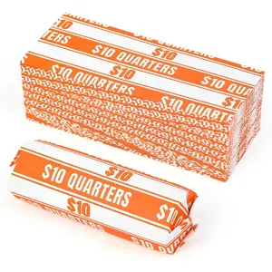 100 pcs Quarter Coin Wrappers, Bright Colors and Clear Printing, White Flat Stripped Coin Rolls Wrappers for Quarters