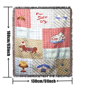 Checkered Puppy Pattern Home Decor Yarn Woven Wall Art Tapestry for Bedroom Dorm Living Room- with Fringe Tassels Not Printed - Multipurpose Design Soft Boho H Chair Couch Bed Cover Throw Towel Slipcover Travel Garden Outdoor Camping Picnic Beach