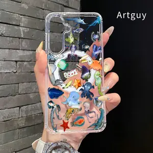 Magnetic Phone case for  Samsung Galaxy S26 Edge S23 Ultra S24 Plus FE S25 S22+ Oceanic Creature Ensemble Pattern Non-Yellowing Shockproof Soft Silicone Transparent Acrylic Large Hole Cover Supports Wireless Charging