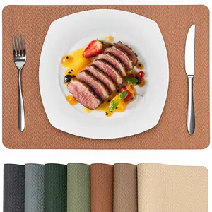 Rectangle Leather Placemats Set of 6, Faux Leather Dining Table Mats with Hand-Painted Edge, Thickened Double-Layer Waterproof Washable Heat Resistant Non Slip Elegant Place Mats for Kitchen Table whimsical home decor