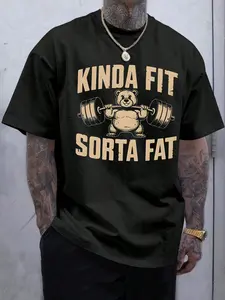 Funny Weightlifting Bear Graphic Fitted Tee – Heavyweight Gym Shirt
