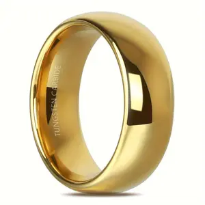 1pc8MMTungstenSteelRing,WeddingBandRingForMen,GoldenFashionPersonalityCoupleRings,Size4-15