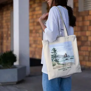 Haystack Rock Oregon Tote Bag - Cute Tote Bags, Oregon Tote Bags, Best Book Bag, Aesthetic Grocery Bag #1707