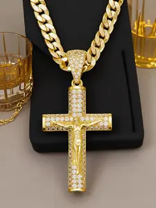 1 pieceHolylegend 14k Real Gold-Plated Cuban , Figaro, Miami Cross with Jesus Christ Crucifix,24 inches Long and 6mm Wide,Handcrafted Polishing and Multiple Electroplating Daily Wear Necklace