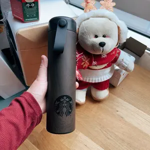 Starbucks 16oz Black Wooden Stainless Steel Bottle with Strap Comfortable Comfortable Comfortable Comfortable