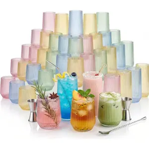 48 Pack Ribbed Origami Ripple Plastic Glasses, 24 Stemless 9oz Champagne Flutes & 24 12oz Wine Cups – BPA-Free Disposable Shatterproof Drinkware for Weddings, Parties, Bars & Events (Clear)