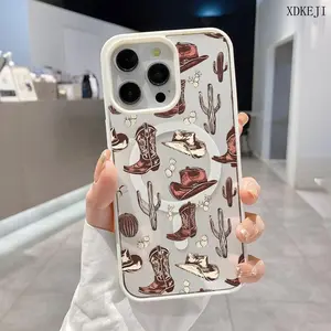 Magnetic Phone Case for iPhone 16 15 Pro Max 14 Plus 16E 13 12 11 Western Cowboy Elements Pattern TPU Shockproof Anti-Scratch Stylish Smartphone Cover