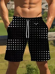 Men's Drawstring Shorts Everyday Short Gradient Color Polka Dot Geometric Print, Fashionable Business Office Wear, Casual Fitted Drop Waist Pants, Daily Casual Shorts