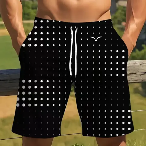 Men's Drawstring Shorts, Drawstring Waistband Shorts, Gradient Color Polka Dot Geometric Print, Business Office Wear, Casual Fitted Drop Waist Pants, Daily Casual Summer Lightweight Shorts