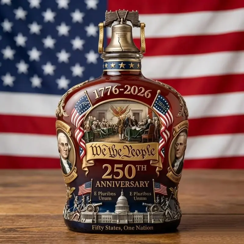 Premium Patriotic Themed 250th Anniversary 'we the People' Whiskey Bottle Americana Decor Decorative Ornament, Ideal for Collectors, Unique Gift Idea