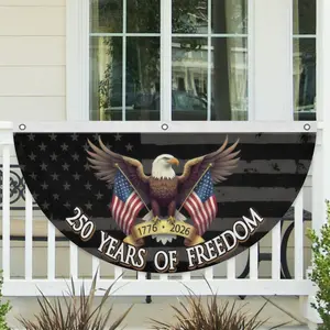 250 Years Of Freedom Patriotic Bunting Flag, America 250th Birthday Semicircular Flag Banner 1776–2026 Patriotic Bunting, USA Independence Day Porch Decor Flag, Fourth Of July Patriotic Half Fan Flag Decoration For Porch Fence Yard