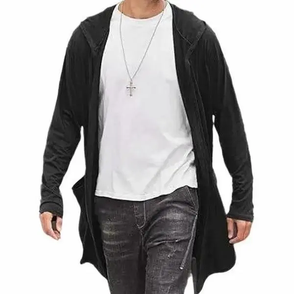 Cardigan Uomo Con Collo Sciallato E Apertura A Cappa - Maglione Lungo Morbido In Viscosa, Nero, Taglia M