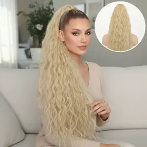 30 Inch Curly Ponytail Extensions Women's Layered Soft Wavy Claw Clips Natural Synthetic Hair Clips Fluffy Wig for Daily Use