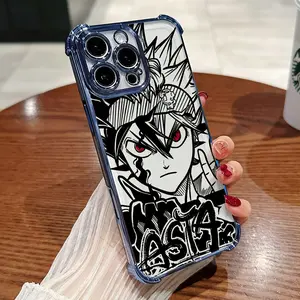 Anime A-Asta Black C-Clover Phone Case Compatible with iPhone 17/16/15/14/13/12/11/Pro/ProMax/Plus/17Air/Xsmax, for Samsung S25/S24/S23/S22, Four-corner airbag electroplated anti-drop Transparent soft Case, superior quality, Uv Printed, unique gift
