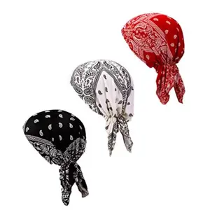Pre Tied Chemo Head Scarf 3 Packed Beanie Skull Cover Cap for Women Set6-Long Style