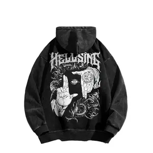 Alucard Hellsing Anime Vintage Washed Hoodie, Oversized Menswear And Women Menswear Tops, Gym Pump Cover, Hip Hop Y2K Graphic Apparel, Gift for Fans