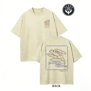 Matthew 14:20 Loaves & Fishes Tee | Retro Washed Christian Graphic Tee,Bread & Fish Bible Tee | Vintage Faith Oversized Washed Tee