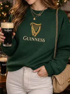 Guinness Embroidered Sweatshirt -St Patricks Day Embroidered Crewneck Sweatshirt - Genius Hoodie Casual Wear Womenswear