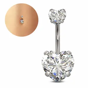 Women's Elegant Rhinestone Decorated Belly Rings, Trendy Exquisite Heart & Star Design Belly Piercing Jewelry, Chic Round Body Jewelry for Party Decor, Fashion Body Jewelry, Belly Button Piercing