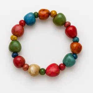 Handmade Multicolor Ceramic Bead Bracelet – Vibrant Boho Style, Made in South California