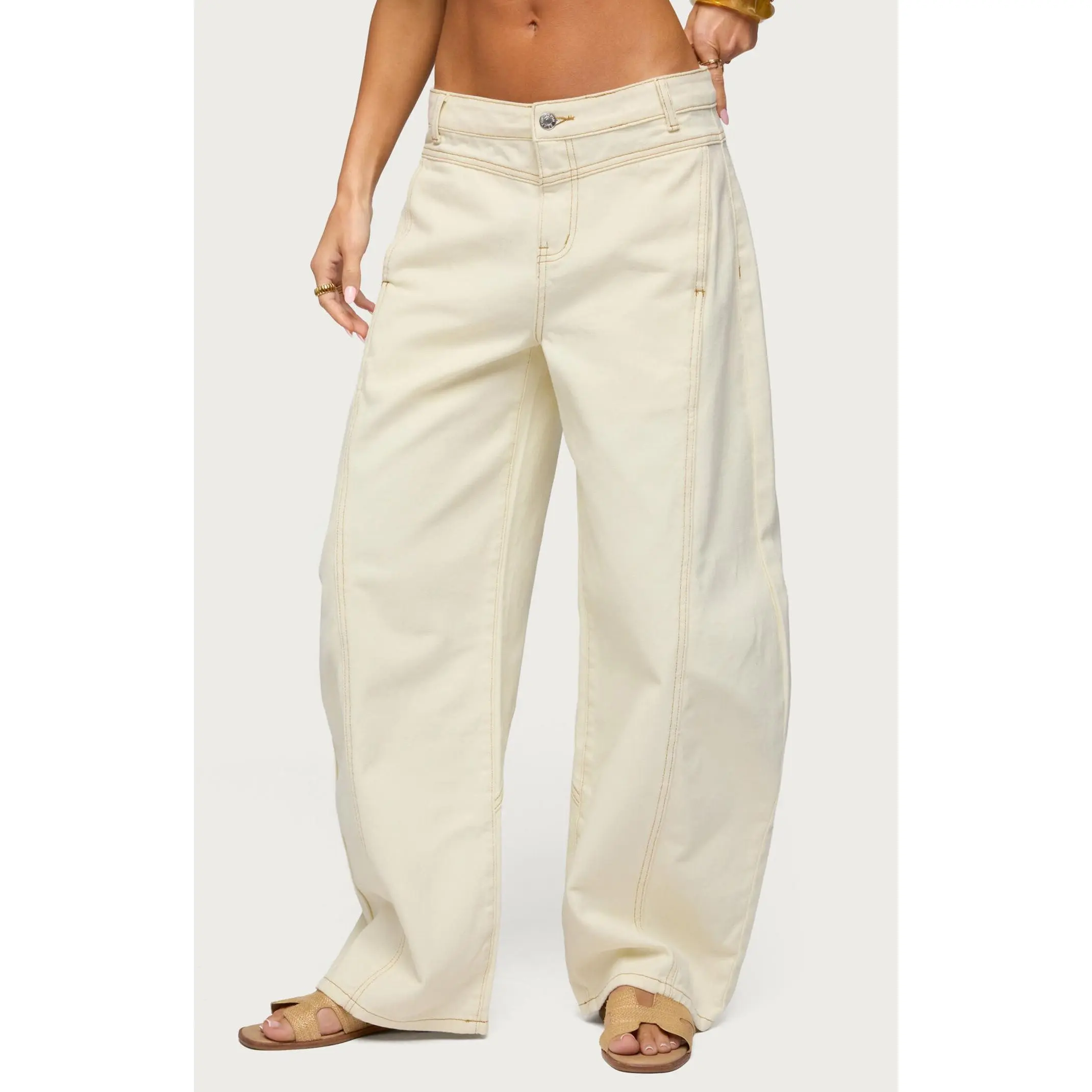 Edikted Women's Gili Contrast Stitched Barrel Jeans