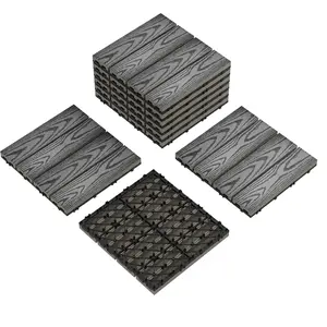 Garvee Slip-Resistant Waterproof interlinked Composite Deck Tiles 12x12" – Easy DIY Patio Flooring for Outdoor & Indoor, Balcony, Poolside, Porch, Backyard, Garden – Wood Grain, Grey – 9PCS/set
