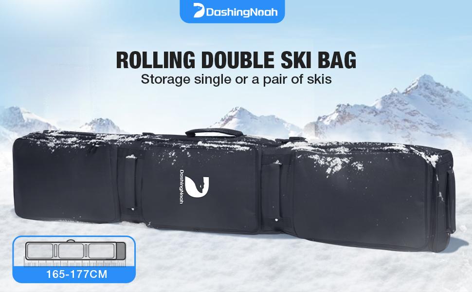 Waterproof Ski Bag with Wheels, Double Rolling Snowboard Bag for Air Travel Extendable From 155CM-187CM, with 3 Padded Outside Compartment Storage Helmet, Boots, Goggles, Jackets