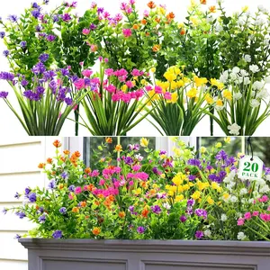 20 Bundles Artificial Fake Decorative Flowers, Artificial Bouquets for Outdoor Spring Decorations, UV Resistant Faux Plants for Garden Home Wedding Farmhouse Decor