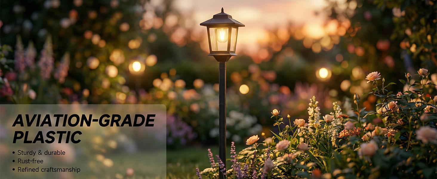 [Two Pack] PASAMIC 63" Solar Lamp Post Lights, Waterproof Outdoor Pole Lights for Patio, Garden, Yard, Pathway, Front & Back Door, Warm White with Replaceable Bulbs, #Summervibes