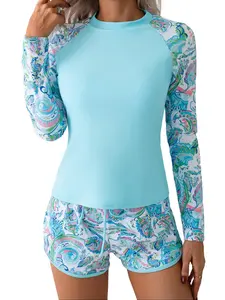 Women’s Paisley Print Long Sleeve Rash Guard Tankini Set - 2-Piece UPF 50+ Sun Protection Swimsuit with Drawstring Shorts, High Stretch Quick Dry Swimwear, S-XXL, tiktok shop spring glow up