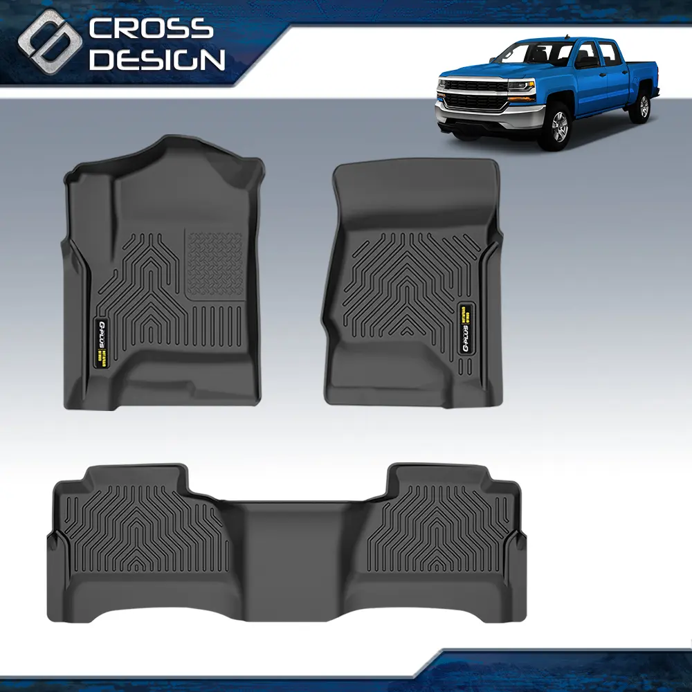 CROSSDESIGN Synthetic TPE All-Weather 3D Waterproof Anti-Slip Car Floor Mats, Car Accessory with Crease Recovery, Auto Accessories Interior to Minimize Tread Marks, Fit for 14-18 Silverado/Sierra 1500 2500HD 3500HD Crew Cab, 1-Set (3pcs) Black